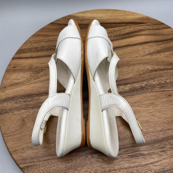 SAS Tripad Comfort Shoes Womens Size 8 WW White Leather Wedge Slingback Sandals - Picture 6 of 8